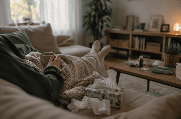 persona enferma en el sofa